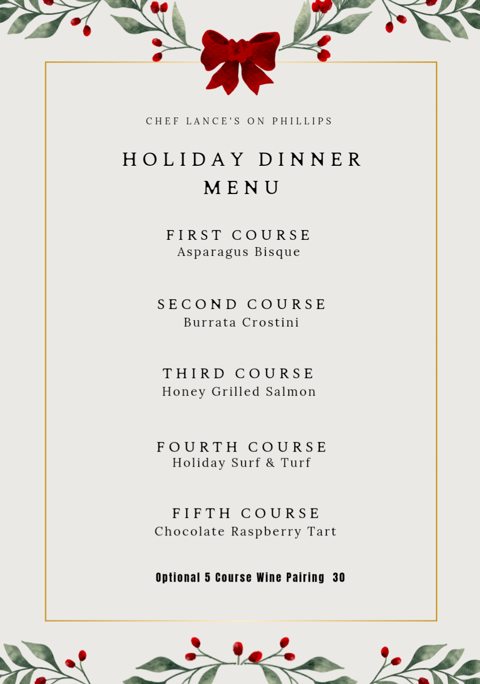 Dec 23rd: Holiday 5 Course Dinner Event Tickets